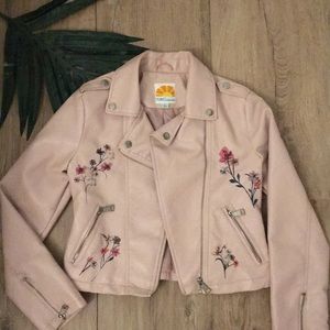 Girls pink leather floral jacket